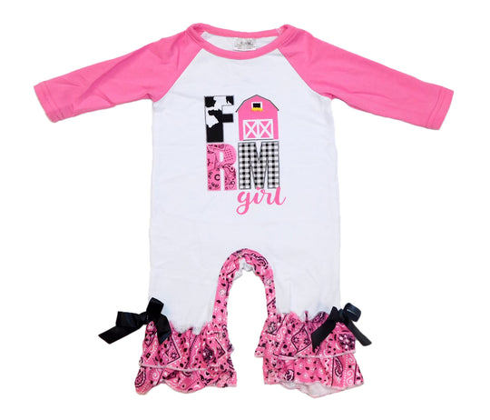 Pink paisley farm girl romper