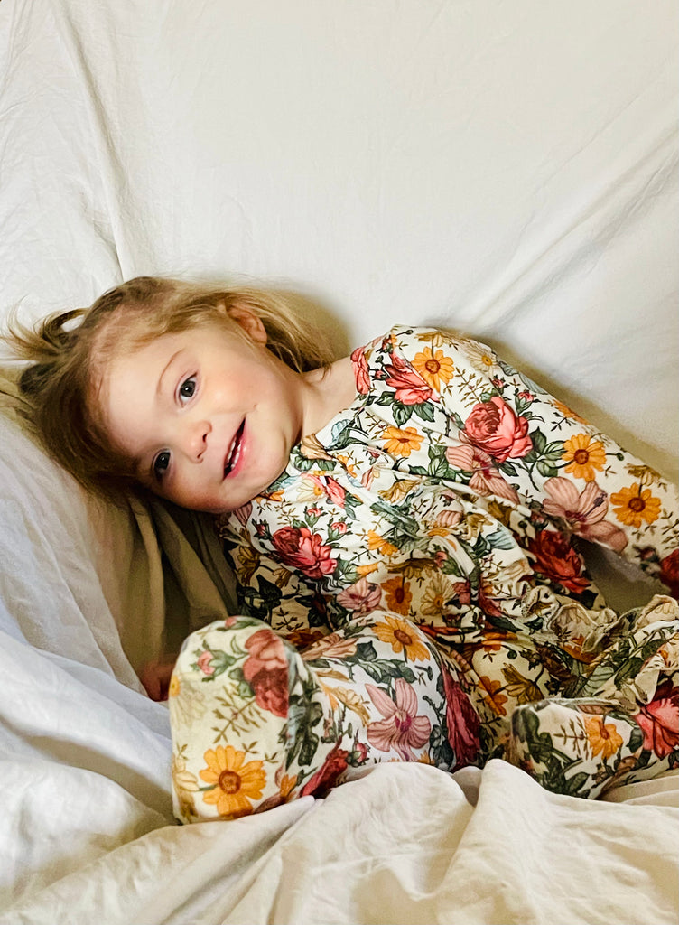 Vintage floral ruffle zip sleeper