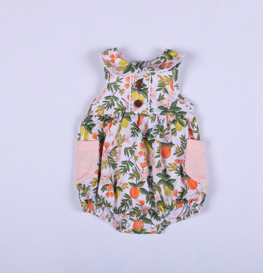Newborn Lemon Floral sleeveless romper