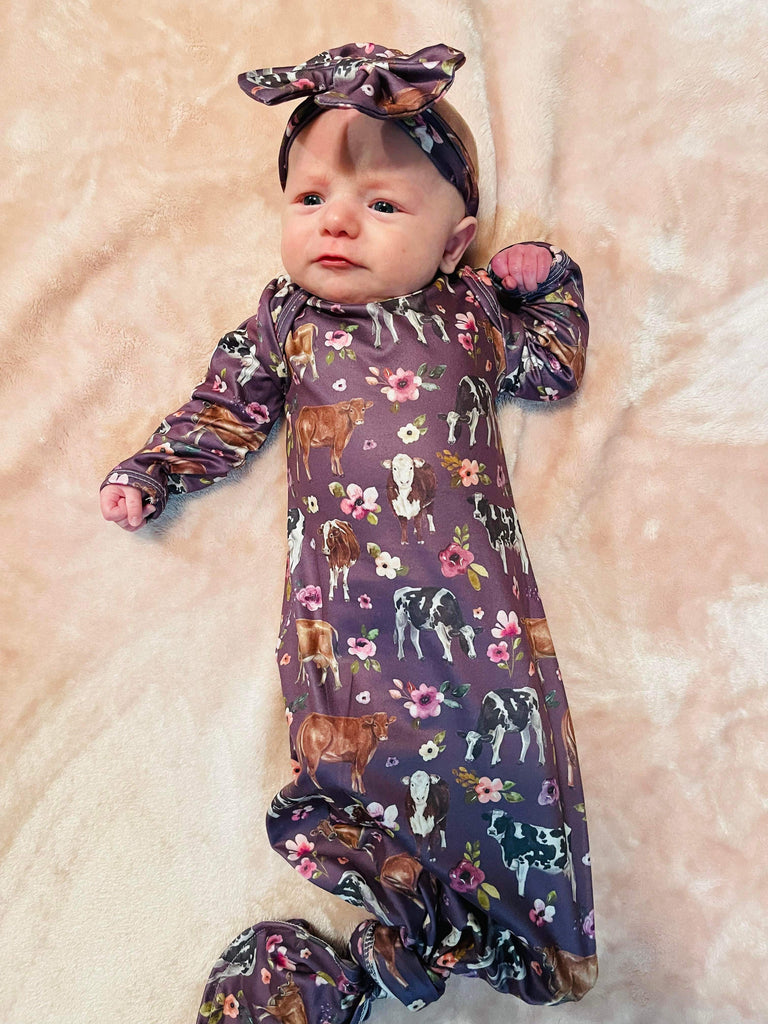 Purple floral cows gown and headband set