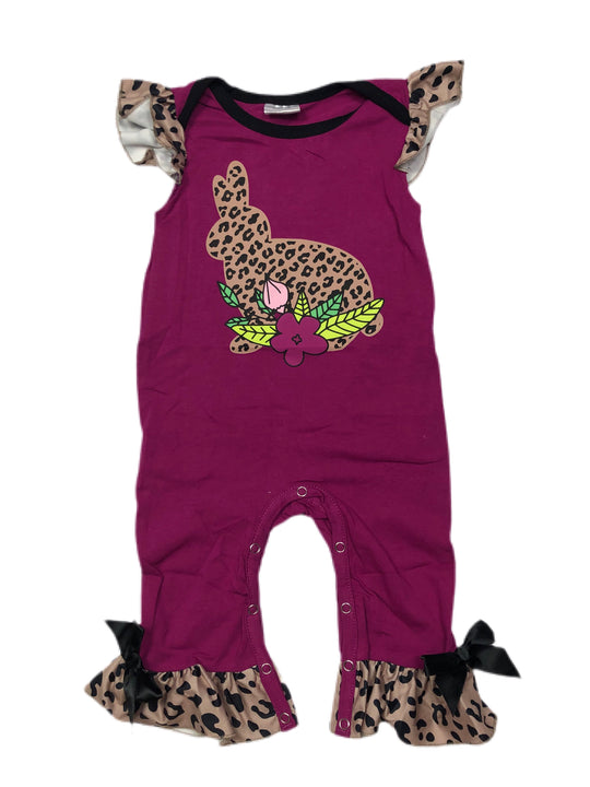 Purple and leopard bunny romper