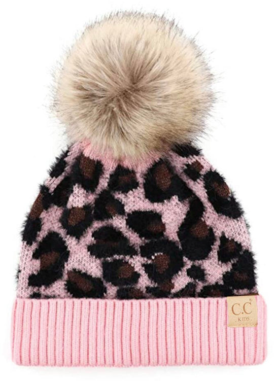 CC kids baby pink leopard beanie