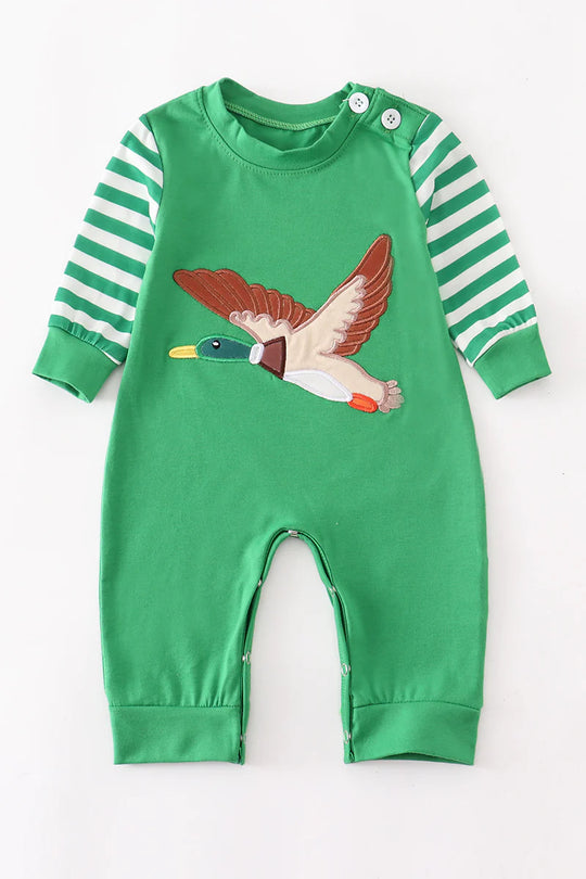 Green duck boy romper