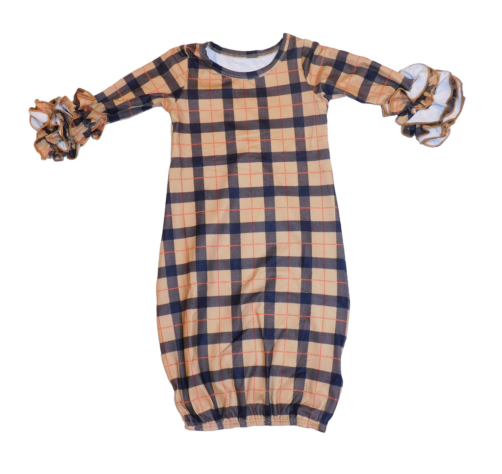 Tan Checkered Baby Gown