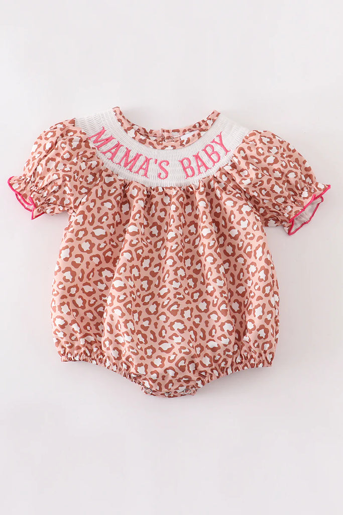 Smocked pink leopard mamas baby romper