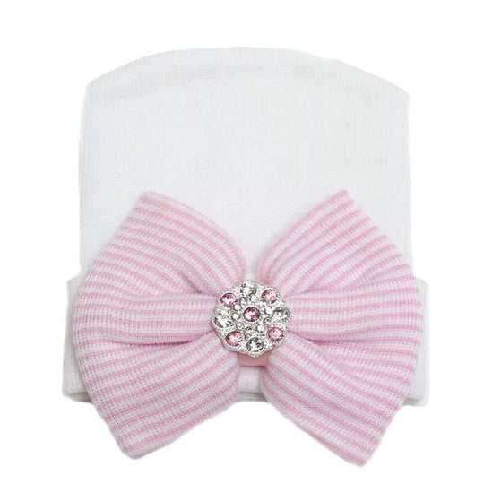 NB white with pink bow hat