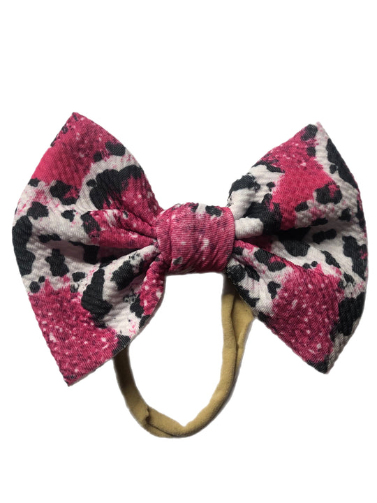Pink cow glitter Nylon Bow