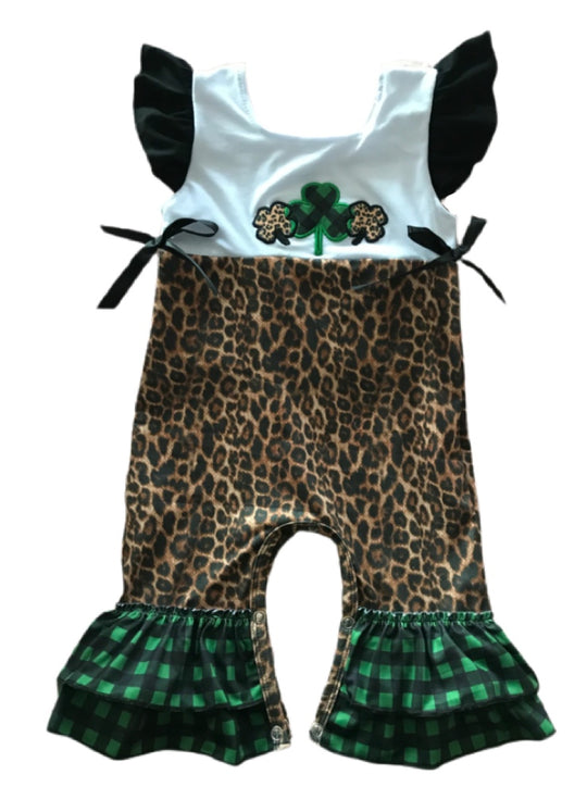 Leopard shamrock romper
