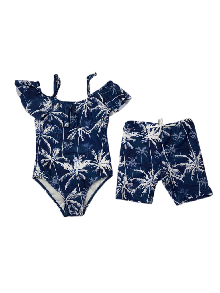 Blue palm tree swimsuit / swim trunks- sold separately