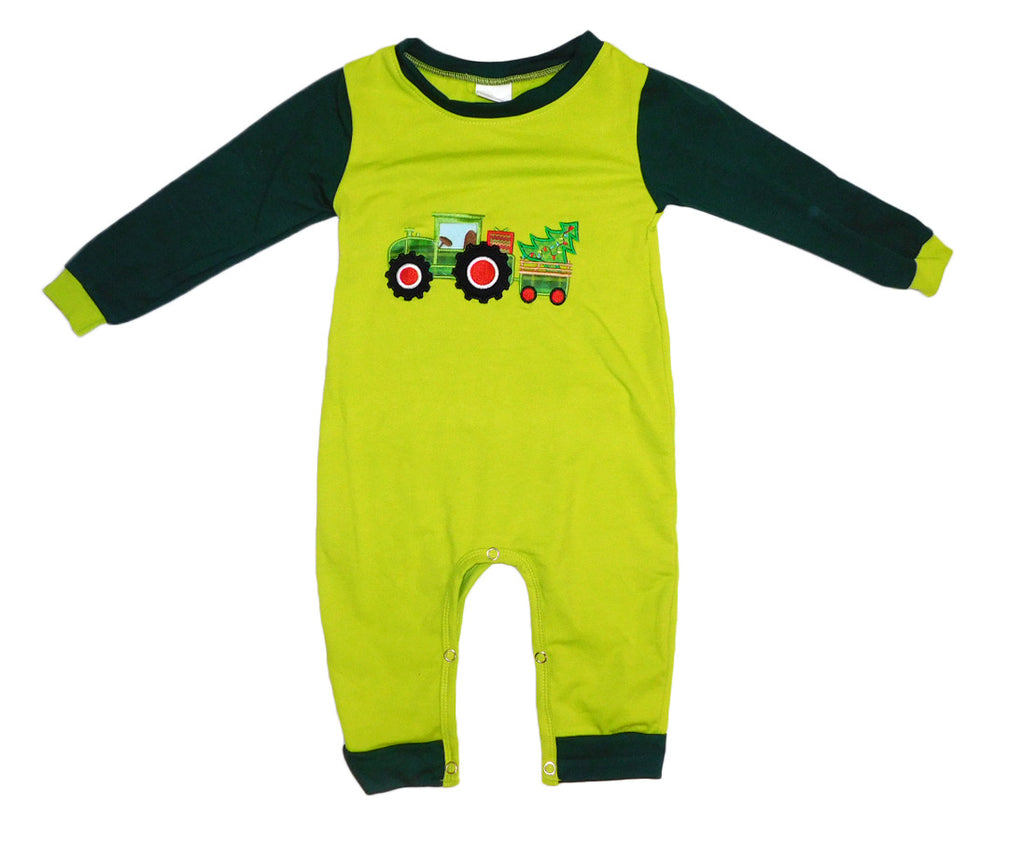 Green Tractor Christmas romper