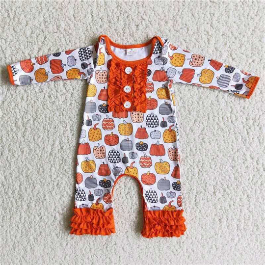 Orange ruffle pumpkins romper