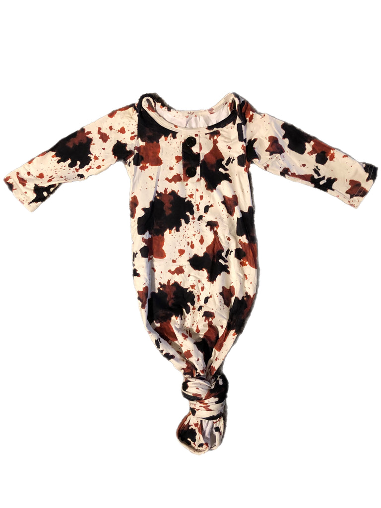 Knotted NO RUFFLE Cow Print Gown 0-6 Months