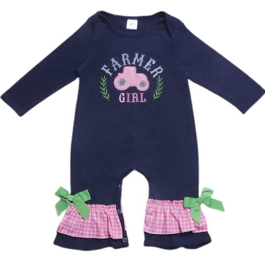 Navy and Pink Farmer girl romper