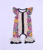 Newborn Leopard floral lace romper
