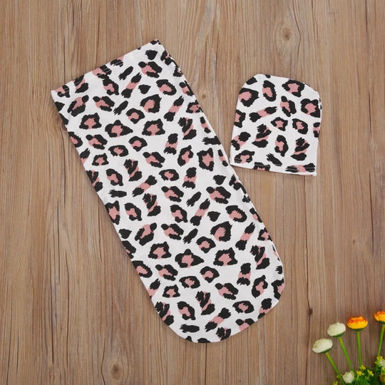 Leopard Cocoon Swaddle and hat set