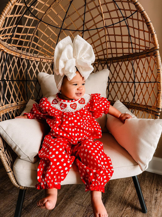 Red Smocked be mine romper