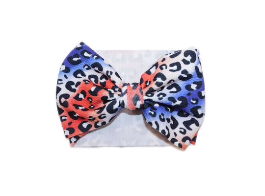 Red White and Blue Leopard Tie Dye Headband Bow