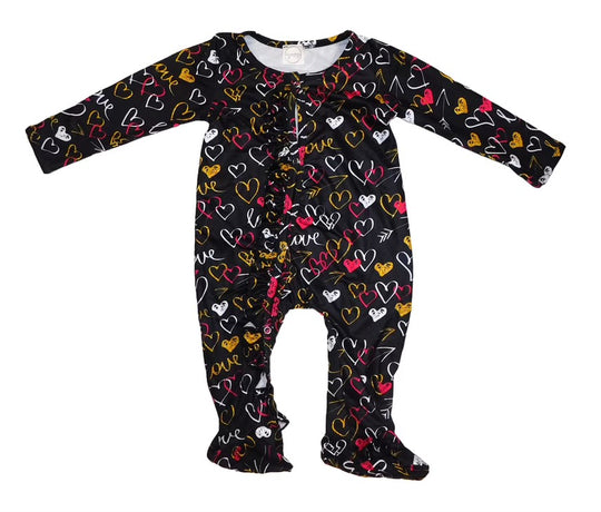 Black XOXO Love footie sleeper