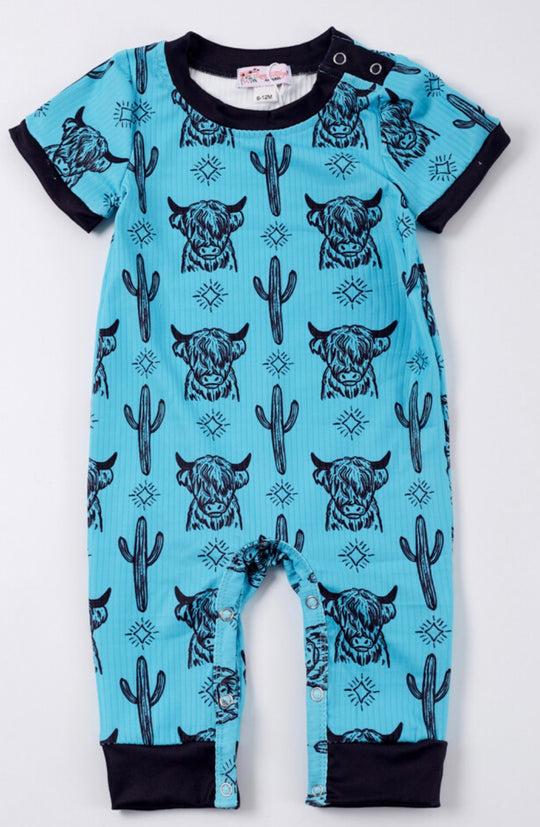 Clover Cottage turquoise highland romper