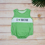 Green plaid I love mom romper