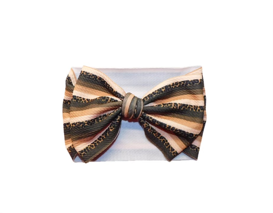 Leopard and Brown Stripe Headband Bow