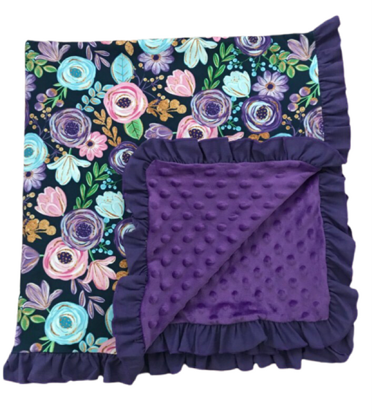 Purple and blue floral minky