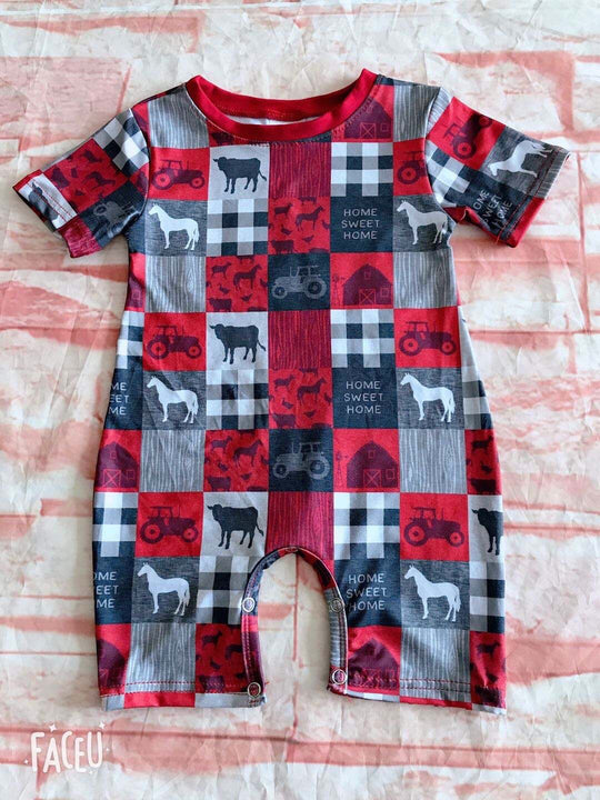 Red and gray home sweet home romper