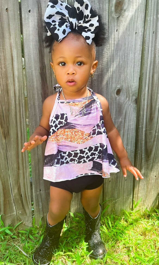 Pink cow brush stroke Swing Top