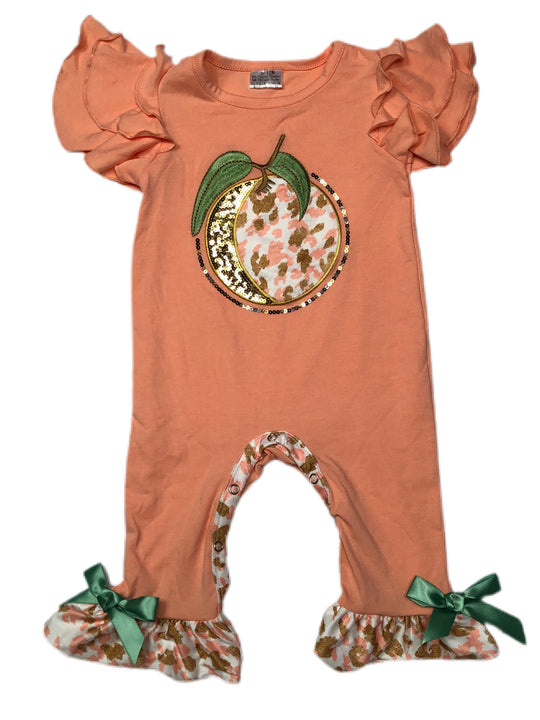 Orange peach ruffle sleeve romper
