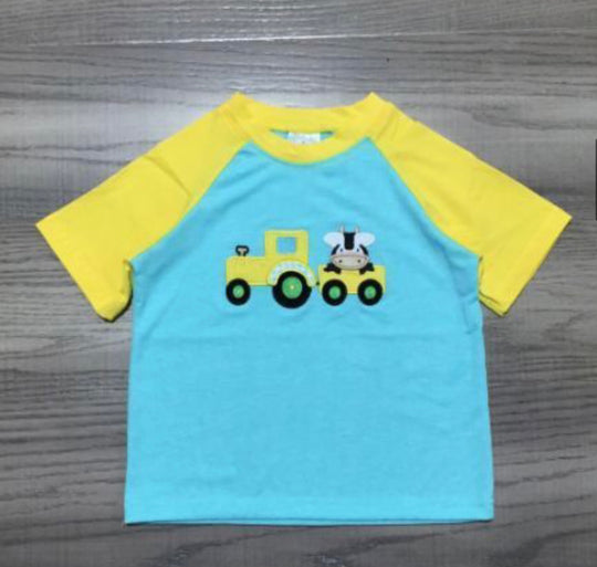 Boy tractor cow shirt