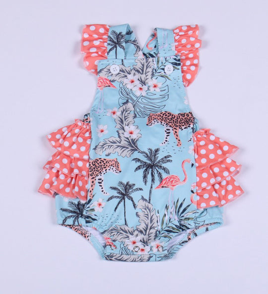 NEWBORN Leopard tropical ruffle romper