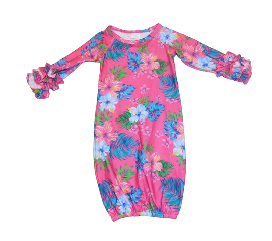 Pink Tropical Newborn Gown