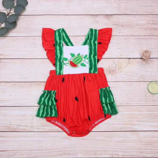 Watermelon embroidery romper
