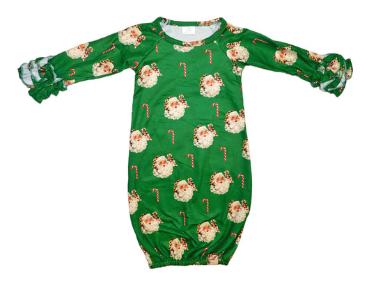 Leopard Santa candy cane newborn gown