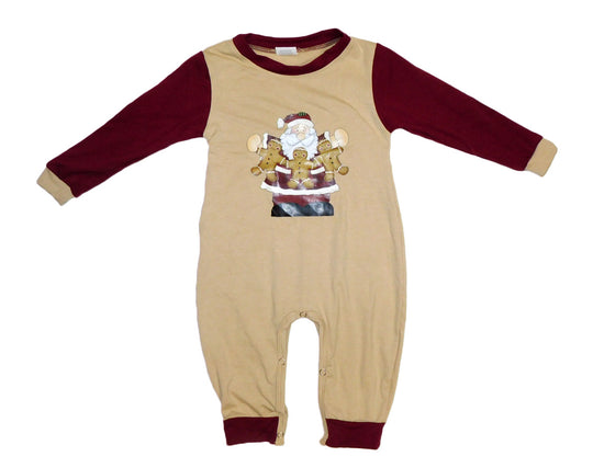 Tan and maroon Boy santa romper