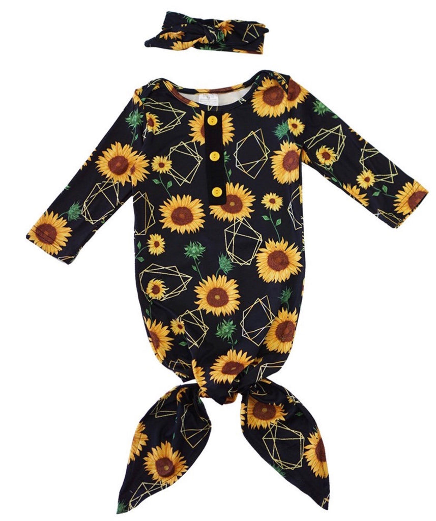 Sunflower baby gown and headband set