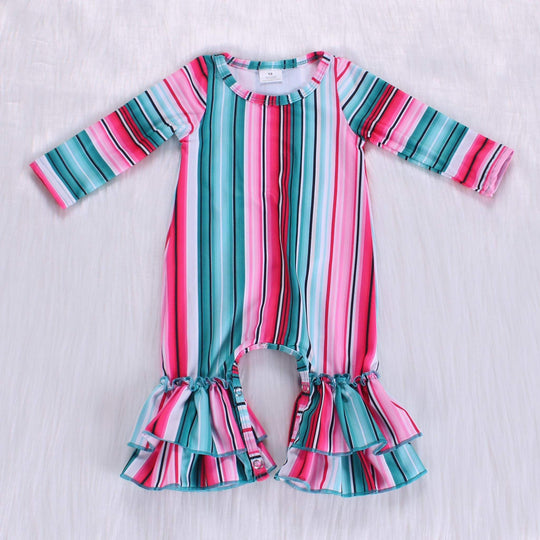 NB pink serape ruffle romper