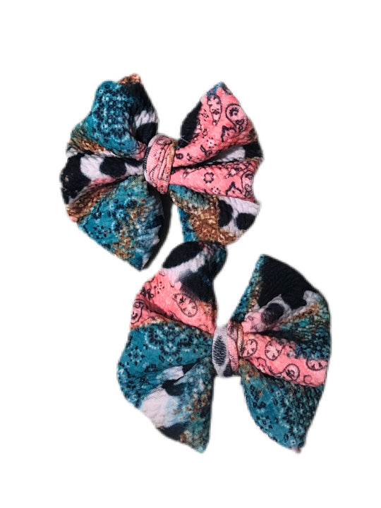 Cow, blue & paisley piggy clips 3 in