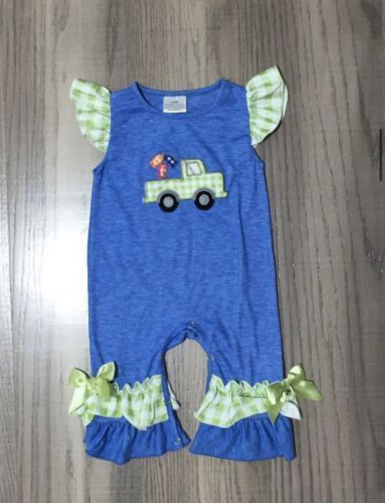 Girl fishing truck romper