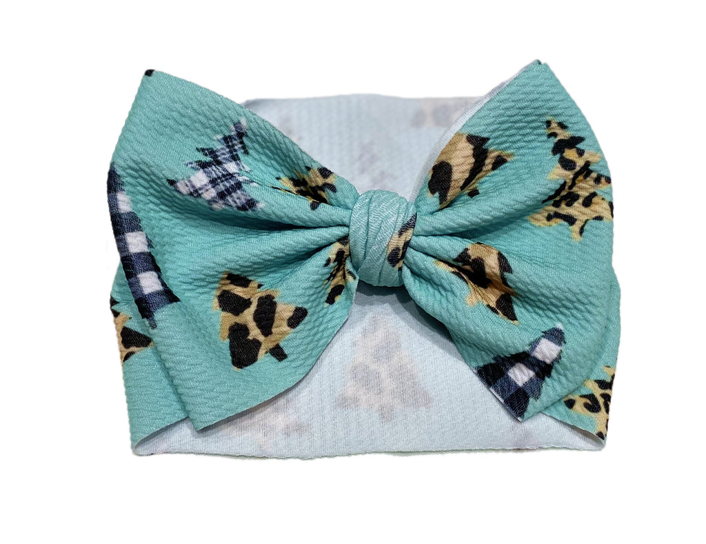 Handmade Mint Leopard and Buffalo Plaid Tree Headband Bow