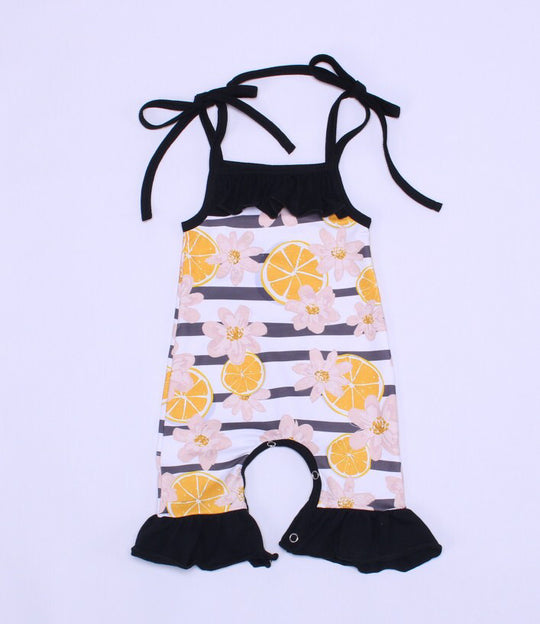 Newborn lemon floral stripe romper