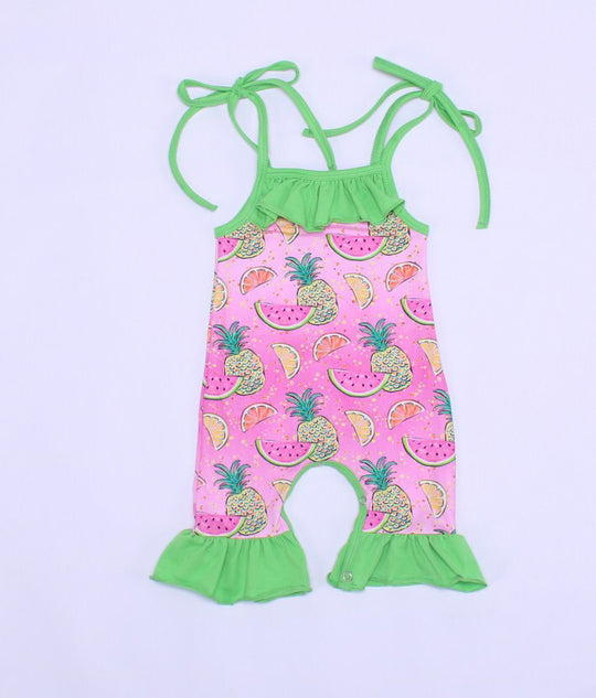 Newborn green and pink fruit romper