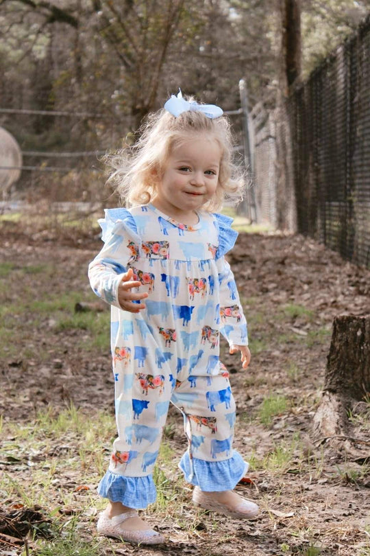Watercolor blue cow romper