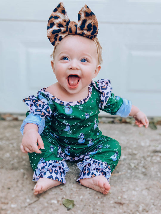 Green Leopard snowman romper