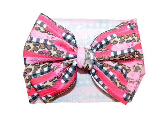 Pink and leopard plaid brushstrokes bow