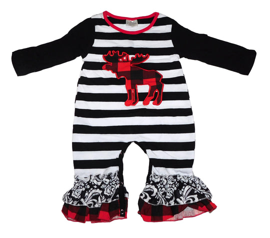 Super Deal! Black Stripe Buffalo Plaid Romper