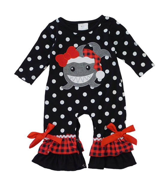Santa shark polka dot romper