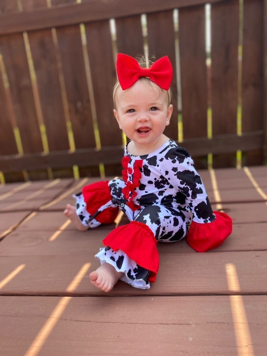 Red and black Cow romper