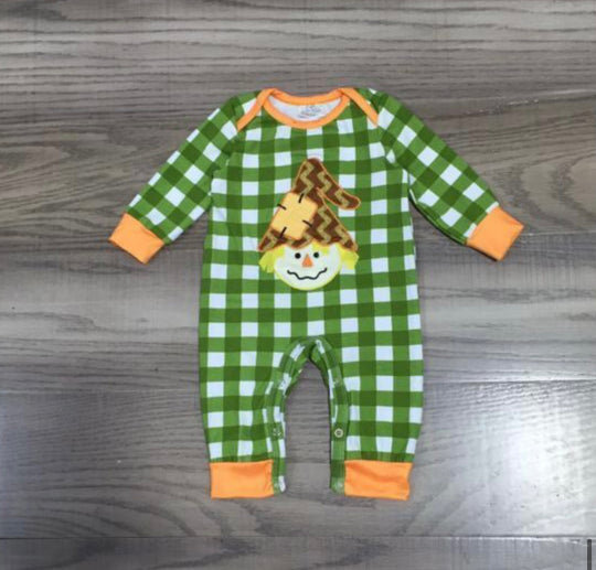 Green checkered scarecrow romper
