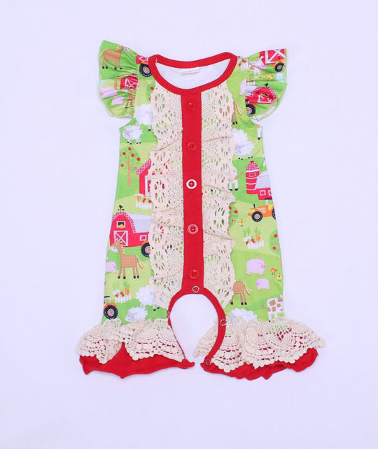 Newborn green farm romper